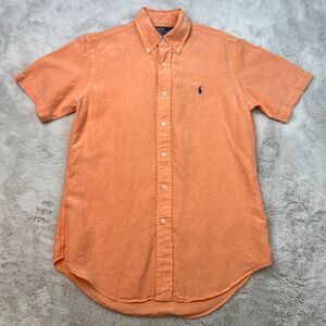 Polo Ralph Lauren Shirt Linen Silk Mens Small Orange Classic Short Sleeve Casual